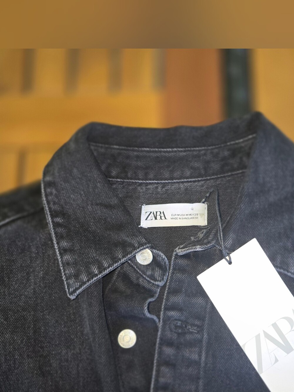 NWT Zara Washed Black Denim Mini Shirt Dress New Size M - Picture 10 of 13